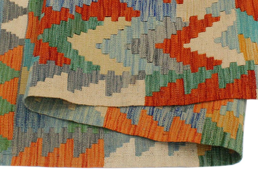 Flat Weave Kilim Antique Navaho Vintage handmade Geometric Kilim Rust Blue Hand-Woven Rectangle 100% Wool Area Rug 4x5 