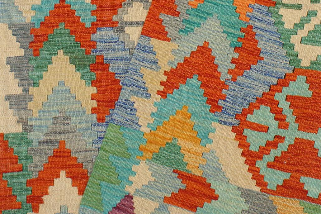 Flat Weave Kilim Antique Navaho Vintage handmade Geometric Kilim Rust Blue Hand-Woven Rectangle 100% Wool Area Rug 4x5 