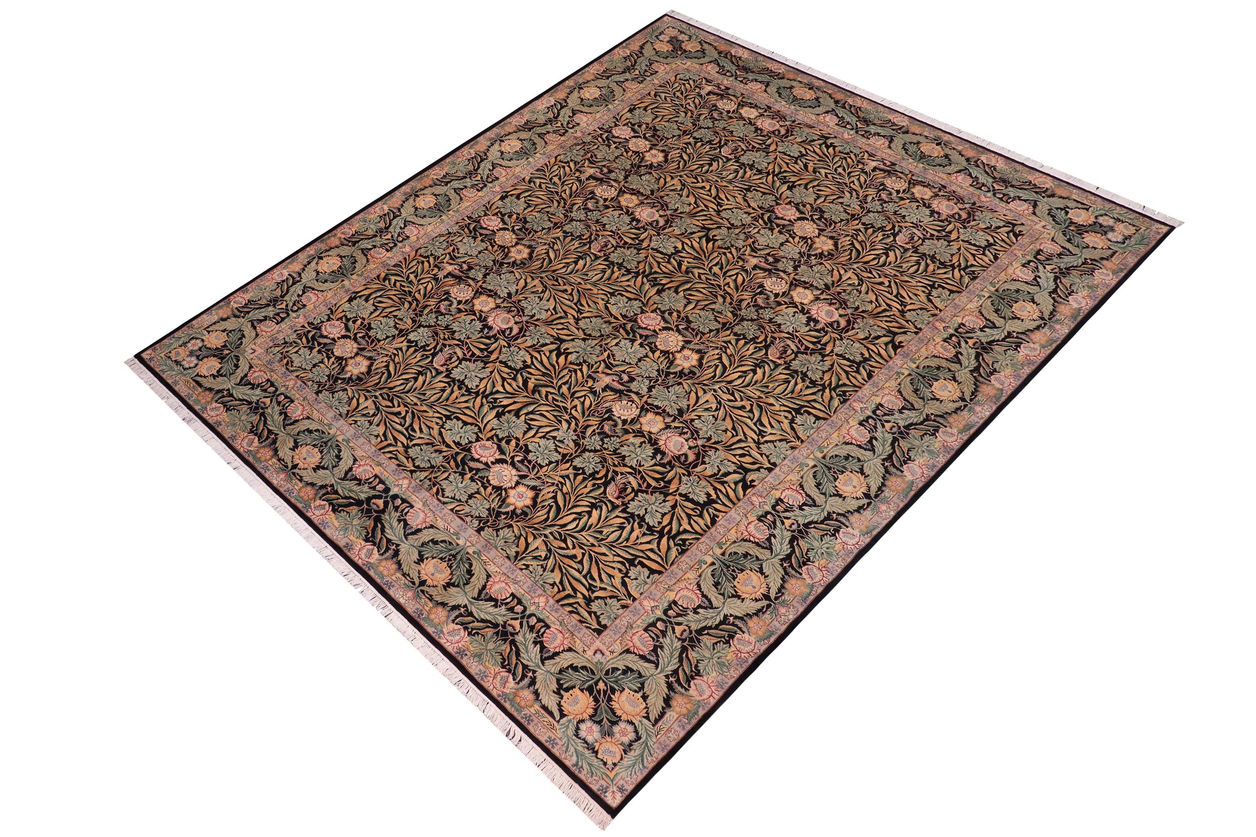 handmade Transitional Imran Black Green Hand Knotted RECTANGLE 100% WOOL area rug 10x14