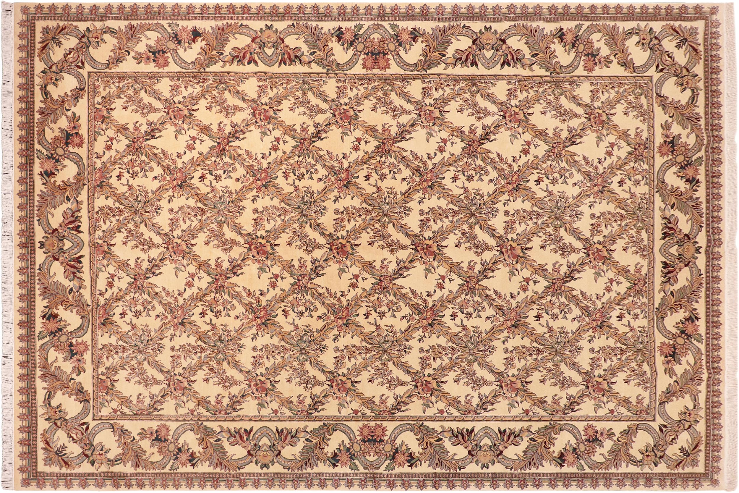 handmade Transitional Basan Beige Green Hand Knotted RECTANGLE 100% WOOL area rug 10x14