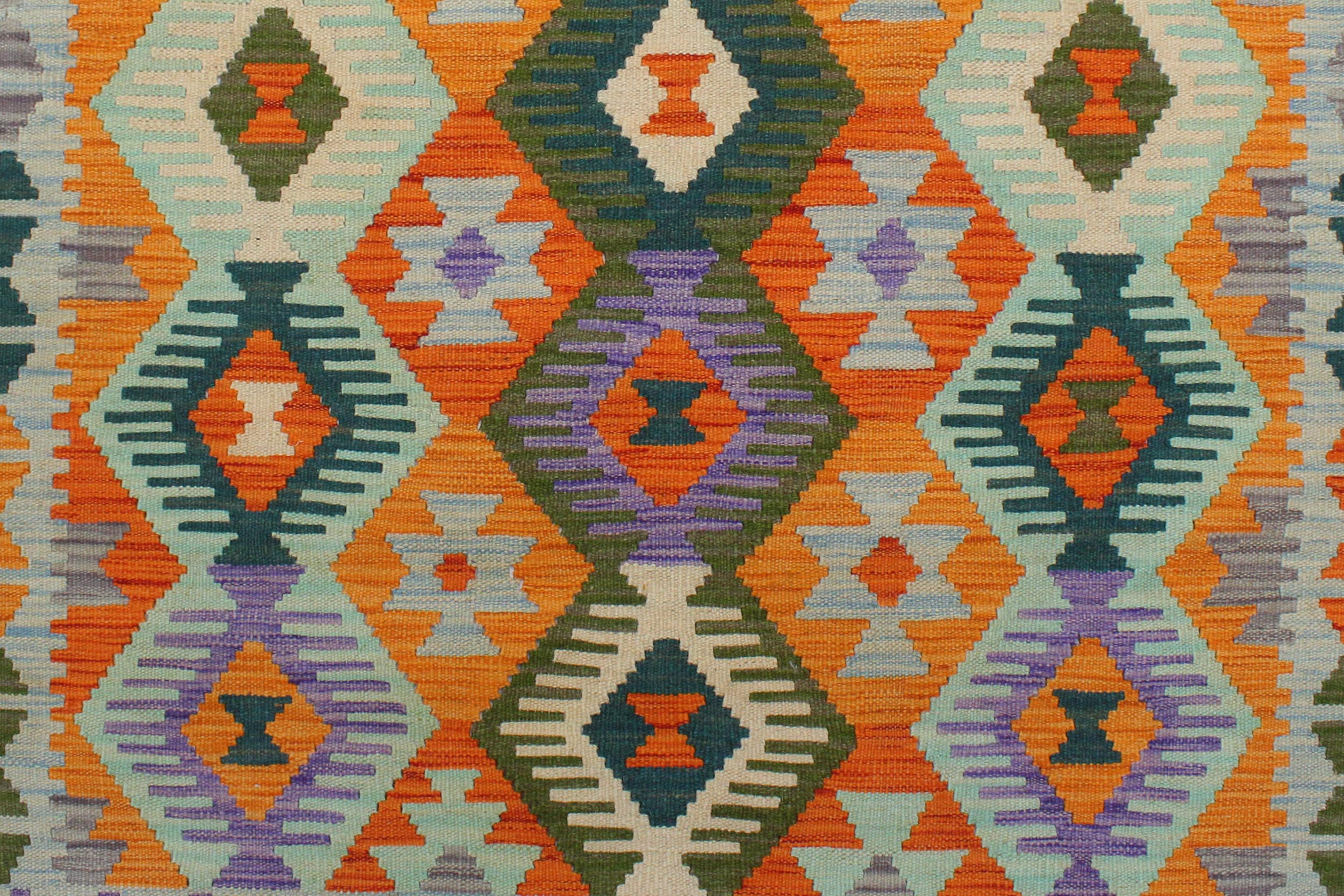 handmade Geometric Kilim Rust Blue Hand-Woven RECTANGLE 100% WOOL area rug 4 x 5