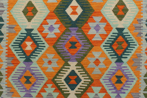 handmade Geometric Kilim Rust Blue Hand-Woven RECTANGLE 100% WOOL area rug 4 x 5
