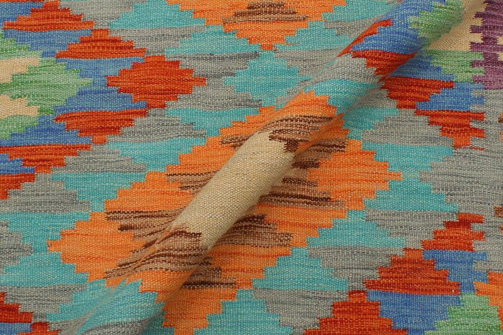 Flat Weave Kilim Antique Navaho Vintage handmade Geometric Kilim Blue Rust Hand-Woven Rectangle 100% Wool Area Rug 3x5 