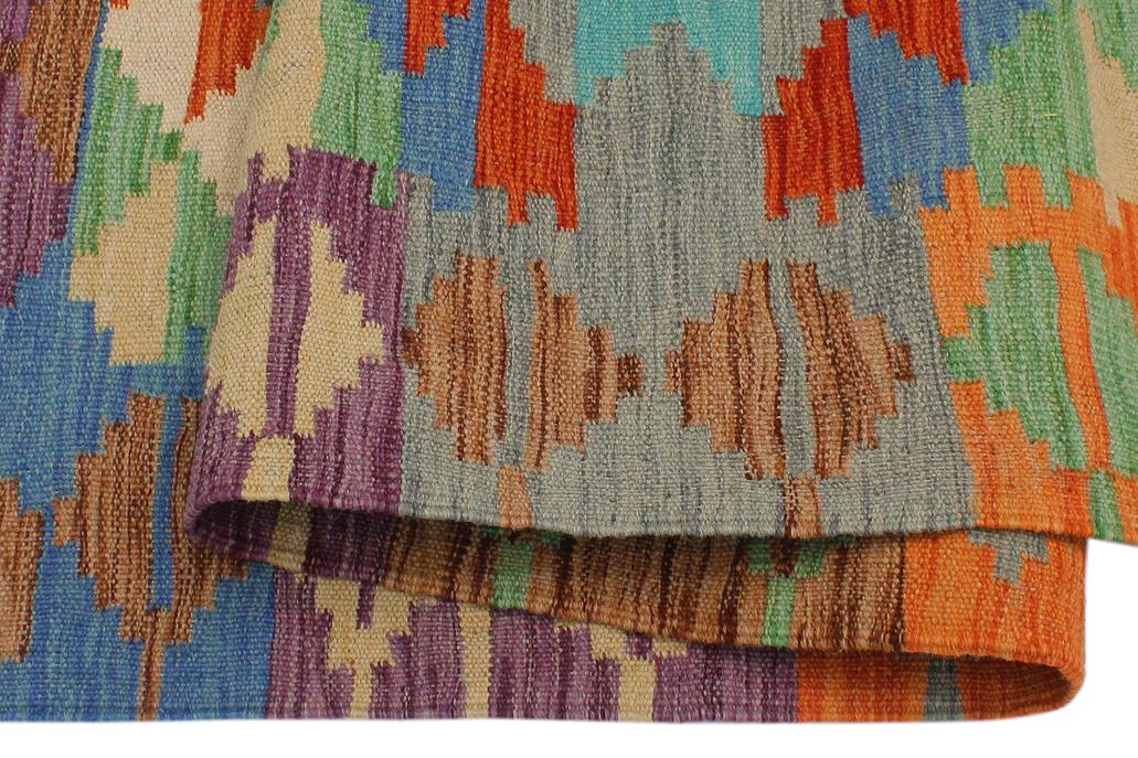 Flat Weave Kilim Antique Navaho Vintage handmade Geometric Kilim Blue Rust Hand-Woven Rectangle 100% Wool Area Rug 3x5 