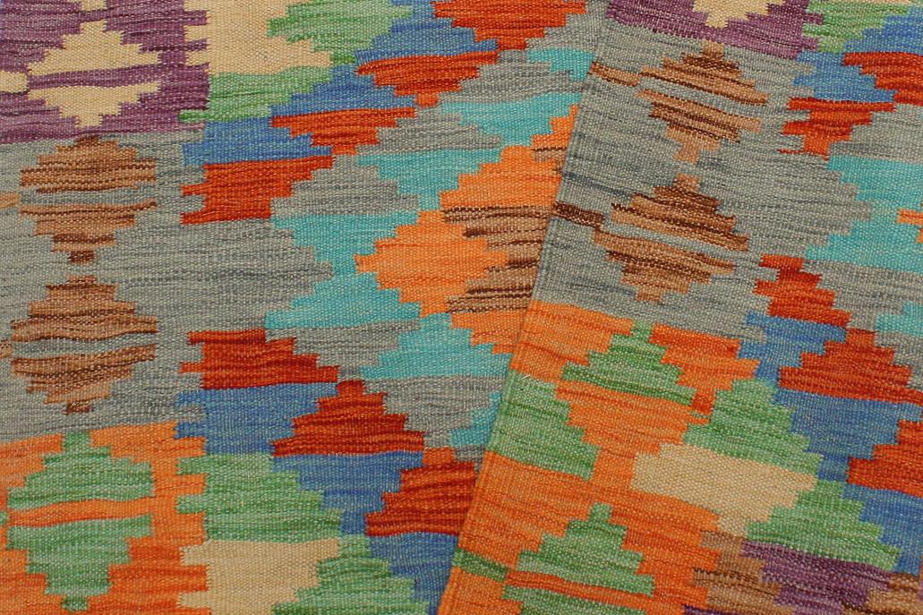 Flat Weave Kilim Antique Navaho Vintage handmade Geometric Kilim Blue Rust Hand-Woven Rectangle 100% Wool Area Rug 3x5 
