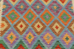 handmade Geometric Kilim Blue Beige Hand-Woven RECTANGLE 100% WOOL area rug 3 x 5