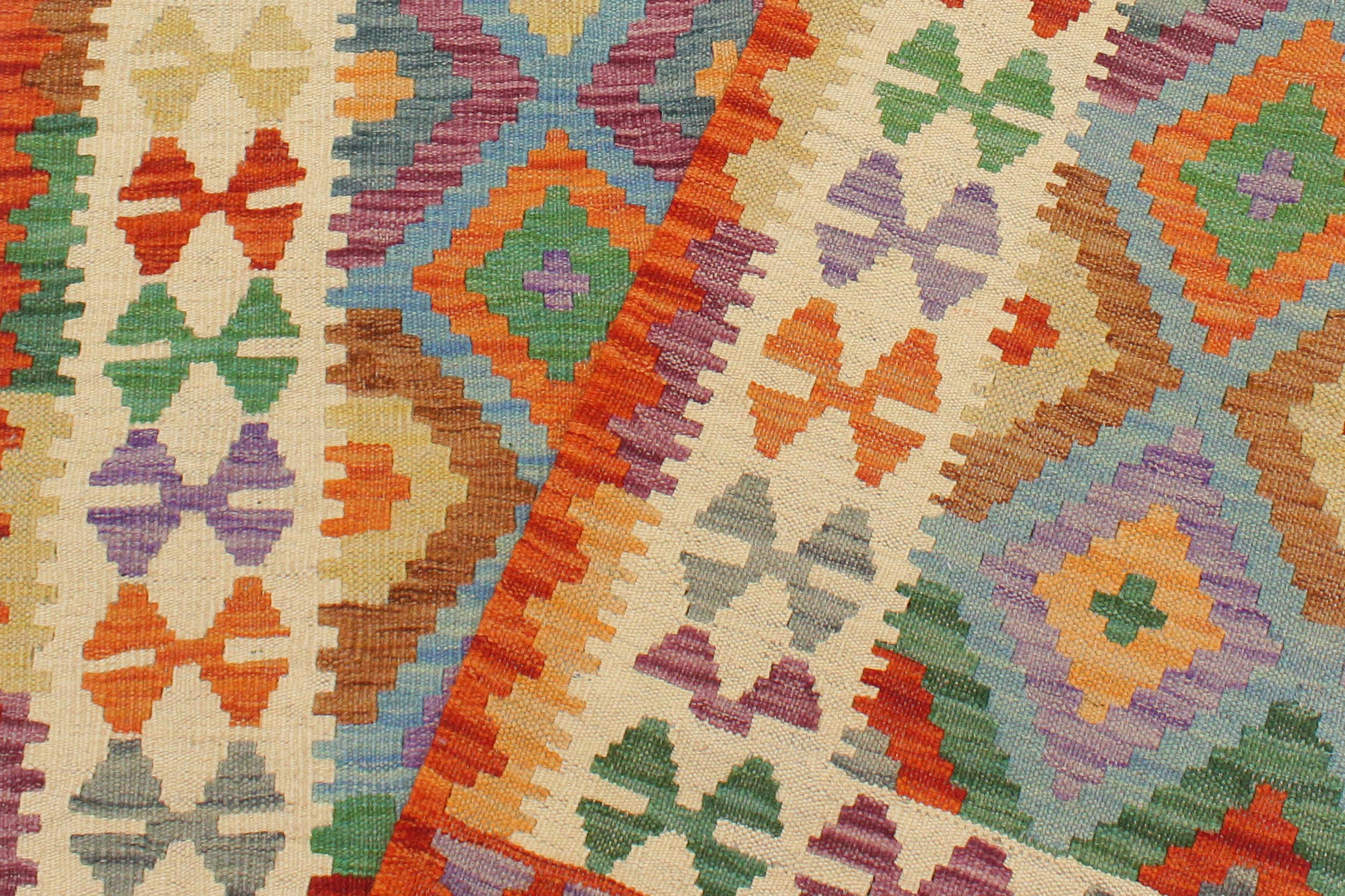 handmade Geometric Kilim Blue Beige Hand-Woven RECTANGLE 100% WOOL area rug 3 x 5