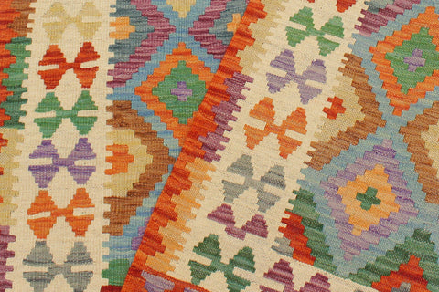 handmade Geometric Kilim Blue Beige Hand-Woven RECTANGLE 100% WOOL area rug 3 x 5