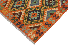 Flat Weave Kilim Antique Navaho Vintage handmade Geometric Kilim Rust Gold Hand-Woven Rectangle 100% Wool Area Rug 3x5 