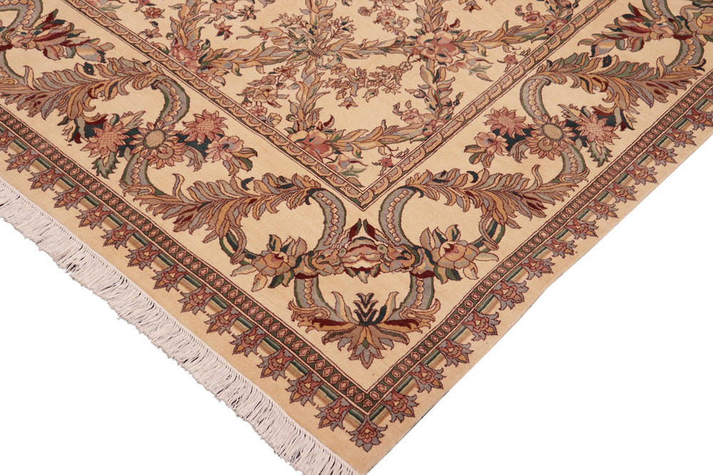 handmade Transitional Basan Beige Green Hand Knotted RECTANGLE 100% WOOL area rug 10x14