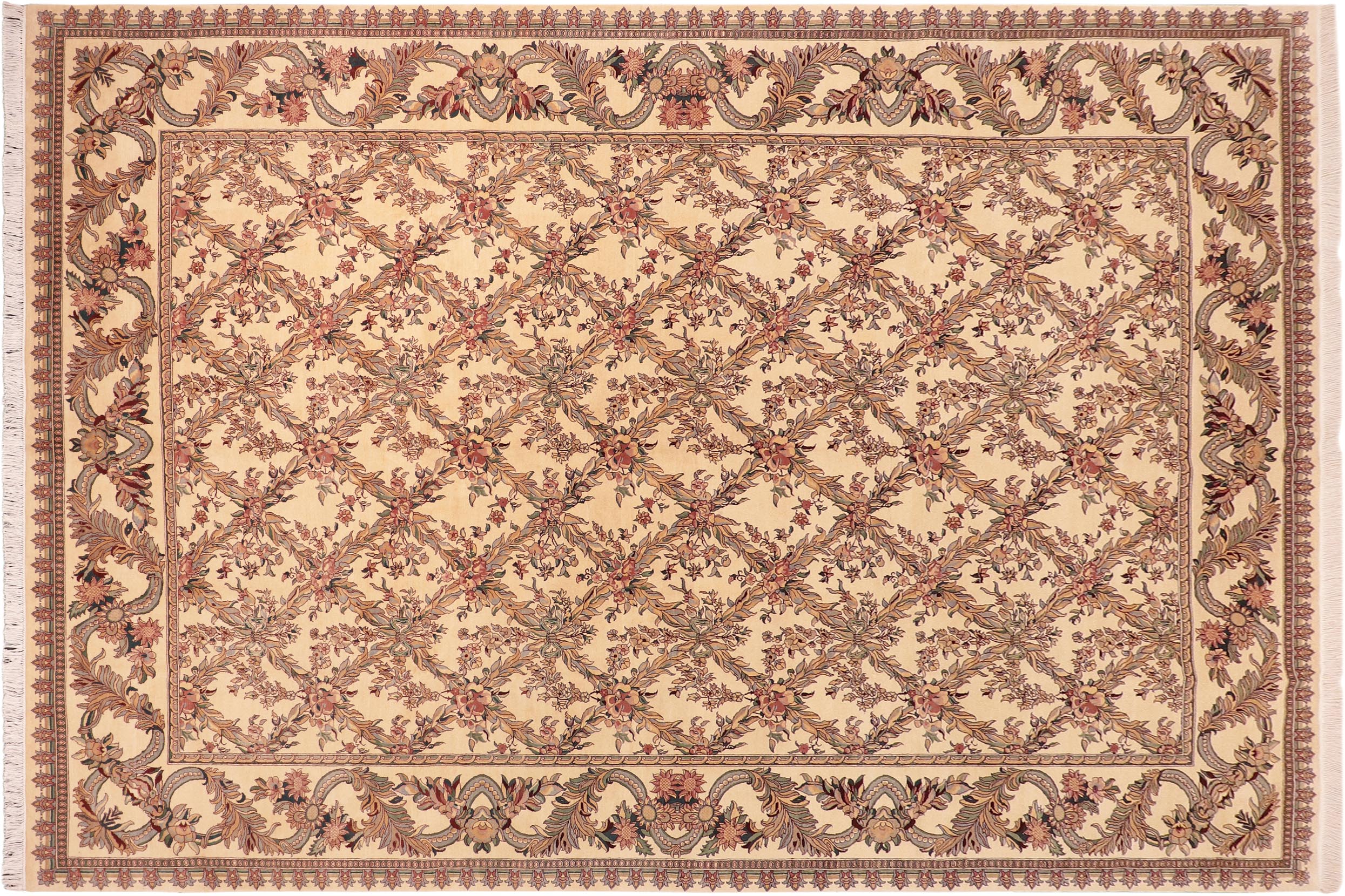 handmade Transitional Basan Beige Green Hand Knotted RECTANGLE 100% WOOL area rug 10x14