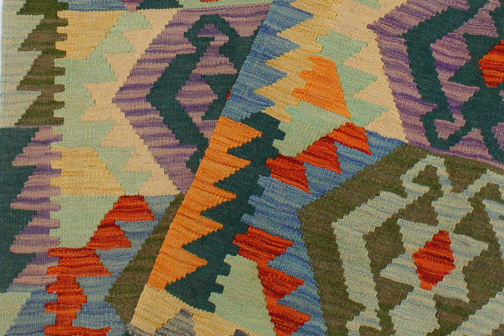 handmade Geometric Kilim Beige Blue Hand-Woven RECTANGLE 100% WOOL area rug 3 x 5