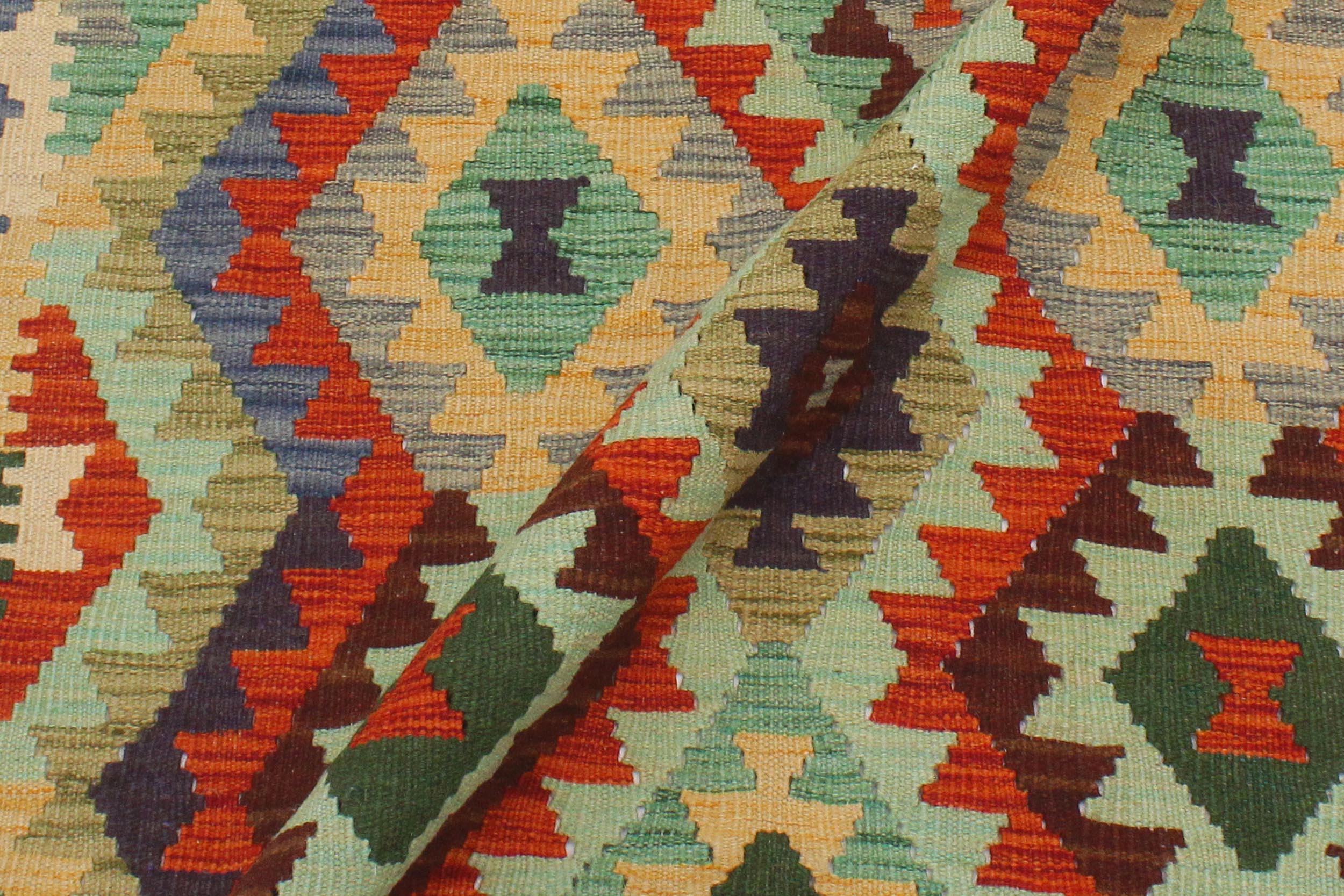 handmade Geometric Kilim Rust Blue Hand-Woven RECTANGLE 100% WOOL area rug 3 x 5