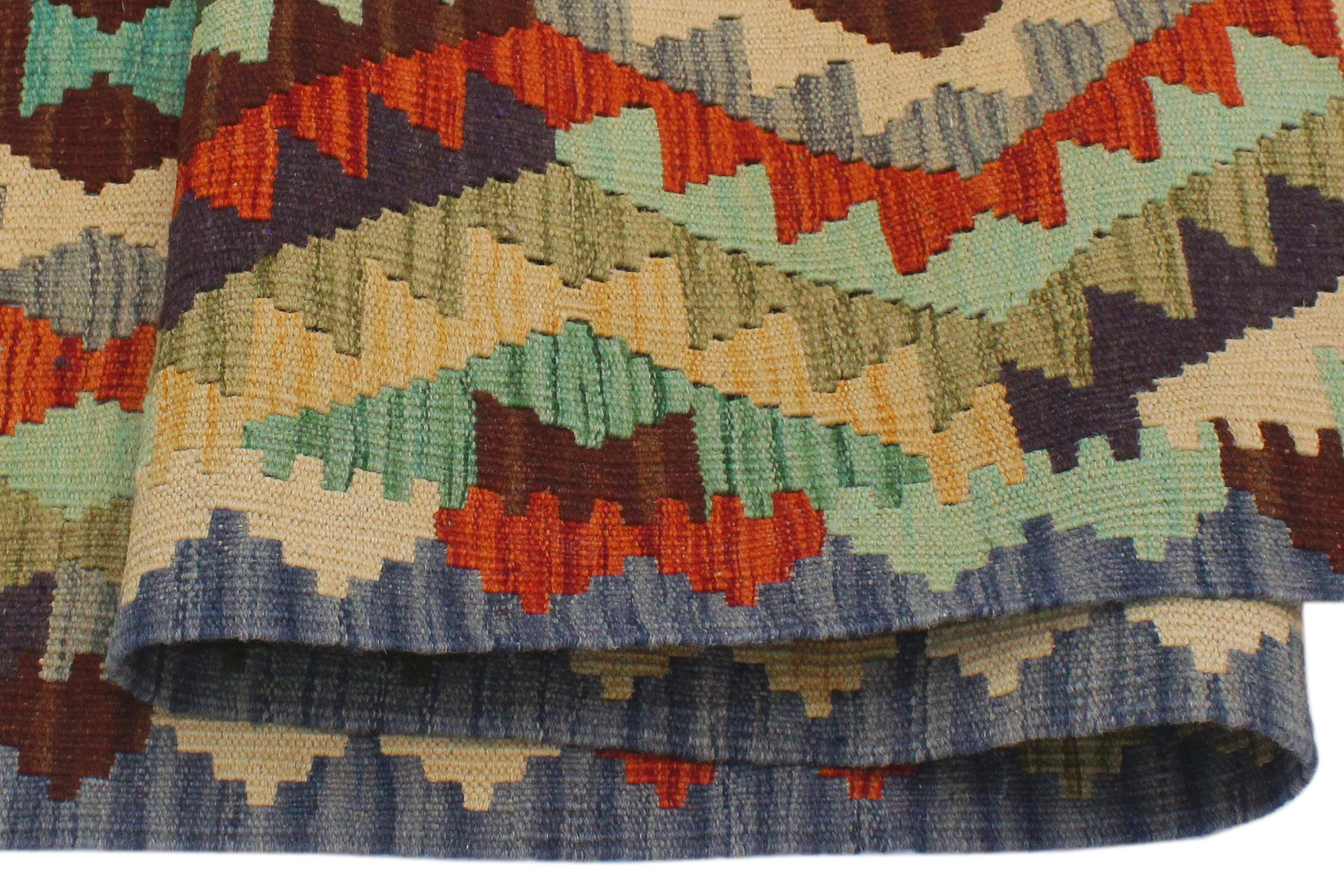 handmade Geometric Kilim Rust Blue Hand-Woven RECTANGLE 100% WOOL area rug 3 x 5