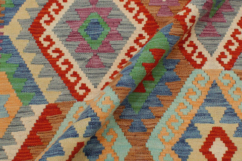 handmade Geometric Kilim Blue Rust Hand-Woven RECTANGLE 100% WOOL area rug 3 x 5