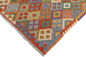 handmade Geometric Kilim Rust Blue Hand-Woven RECTANGLE 100% WOOL area rug 4 x 5
