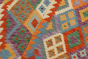 handmade Geometric Kilim Rust Blue Hand-Woven RECTANGLE 100% WOOL area rug 4 x 5