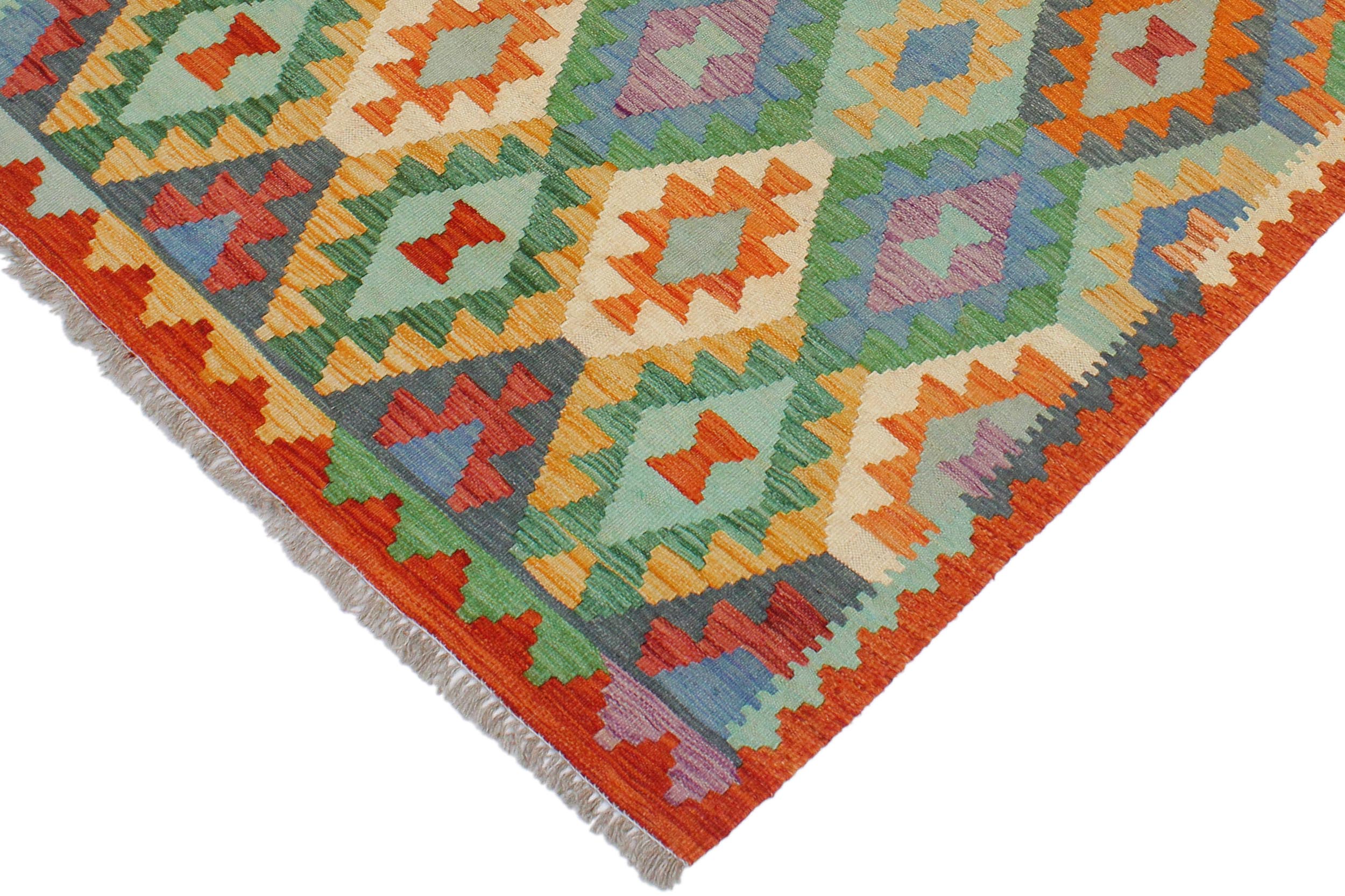 handmade Geometric Kilim Blue Rust Hand-Woven RECTANGLE 100% WOOL area rug 3 x 5