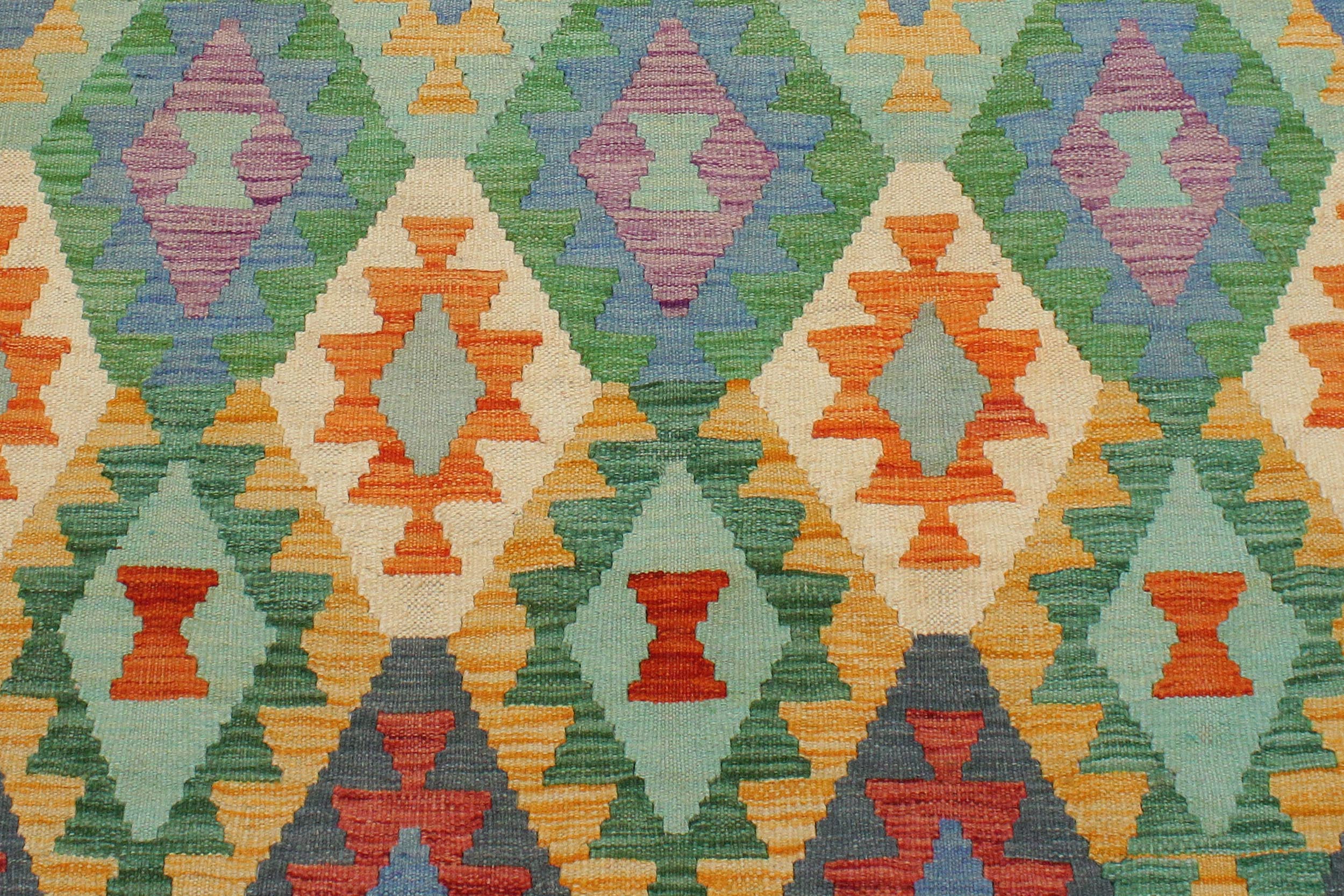 handmade Geometric Kilim Blue Rust Hand-Woven RECTANGLE 100% WOOL area rug 3 x 5