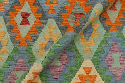 handmade Geometric Kilim Blue Rust Hand-Woven RECTANGLE 100% WOOL area rug 3 x 5