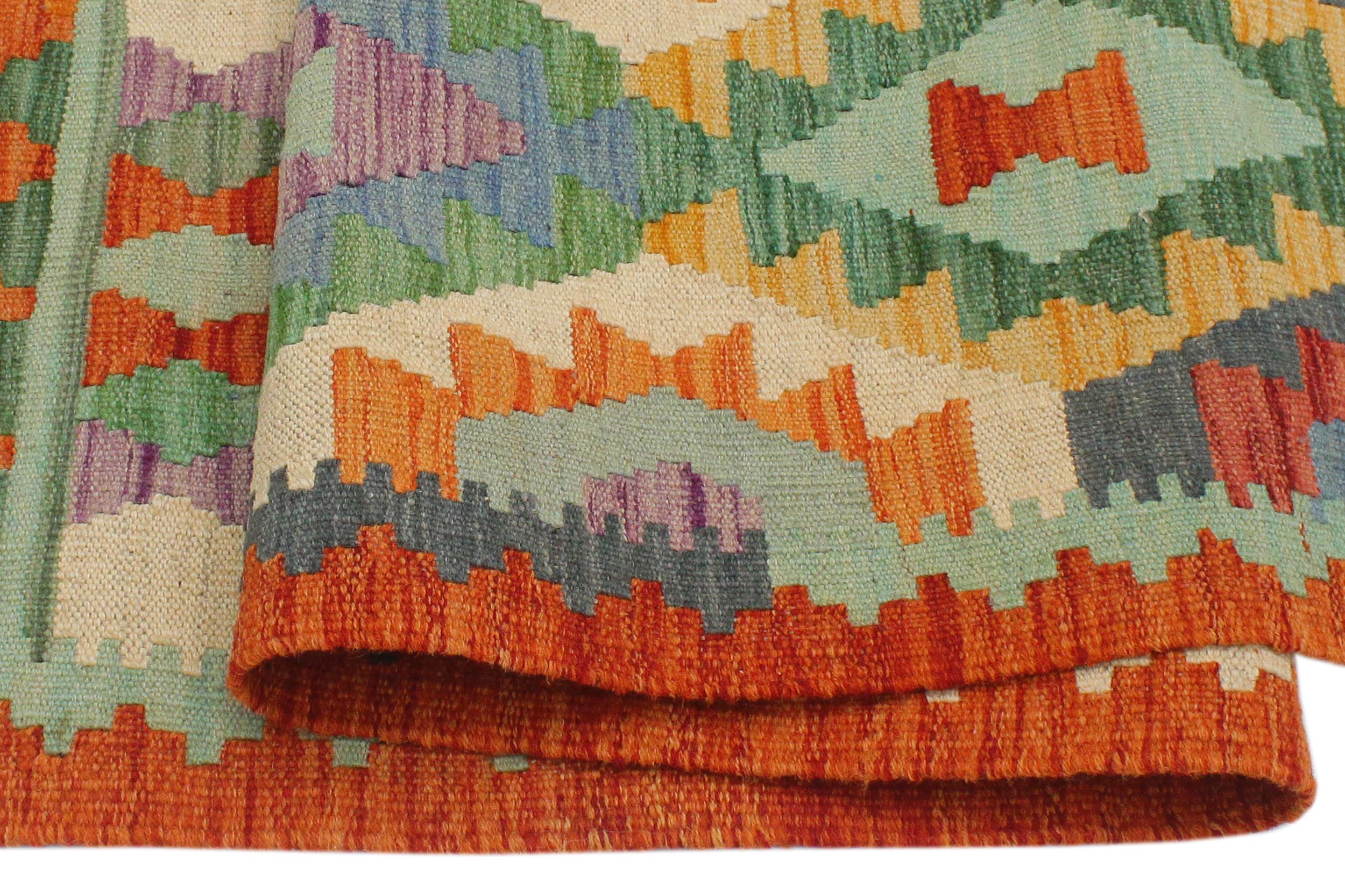 handmade Geometric Kilim Blue Rust Hand-Woven RECTANGLE 100% WOOL area rug 3 x 5