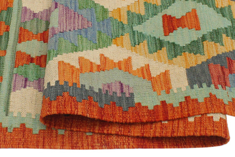 handmade Geometric Kilim Blue Rust Hand-Woven RECTANGLE 100% WOOL area rug 3 x 5