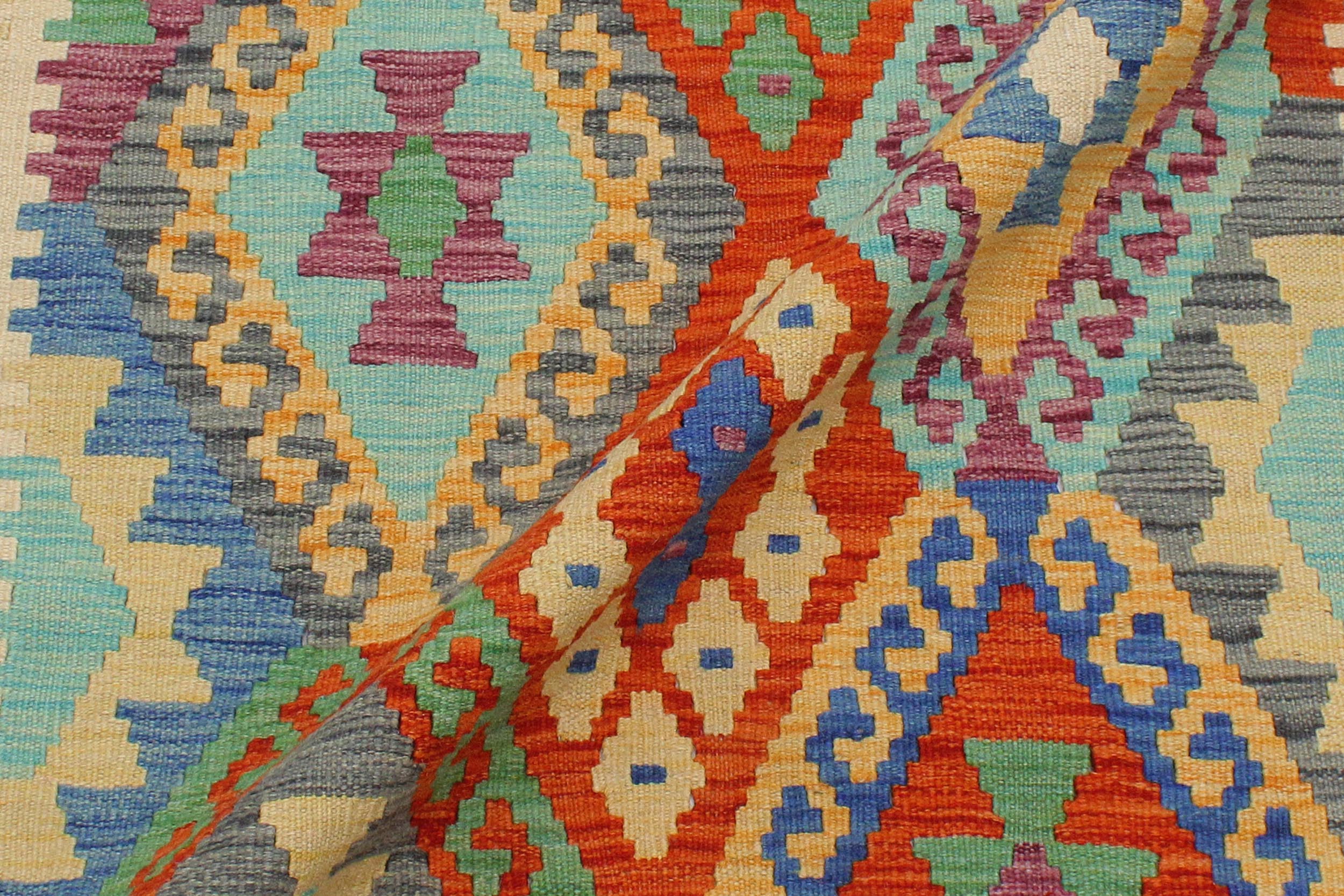handmade Geometric Kilim Rust Beige Hand-Woven RECTANGLE 100% WOOL area rug 3 x 5