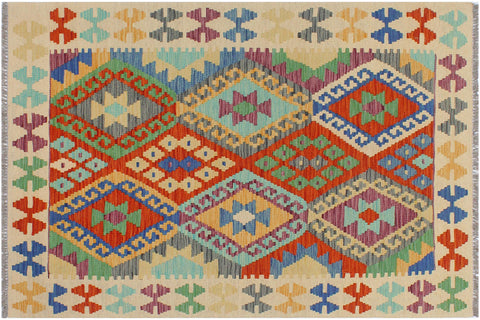 handmade Geometric Kilim Rust Beige Hand-Woven RECTANGLE 100% WOOL area rug 3 x 5