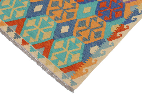 handmade Geometric Kilim Blue Beige Hand-Woven RECTANGLE 100% WOOL area rug 3 x 5