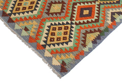 Flat Weave Kilim Antique Navaho Vintage handmade Geometric Kilim Rust Blue Hand-Woven Rectangle 100% Wool Area Rug 3x5 