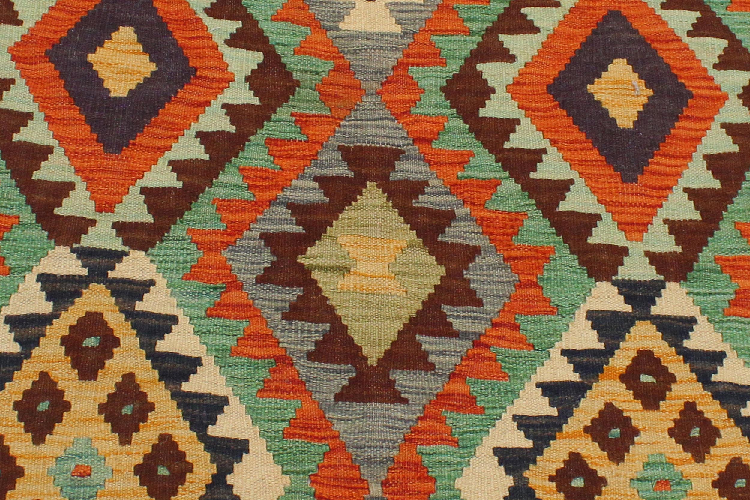 handmade Geometric Kilim Rust Blue Hand-Woven RECTANGLE 100% WOOL area rug 3 x 5