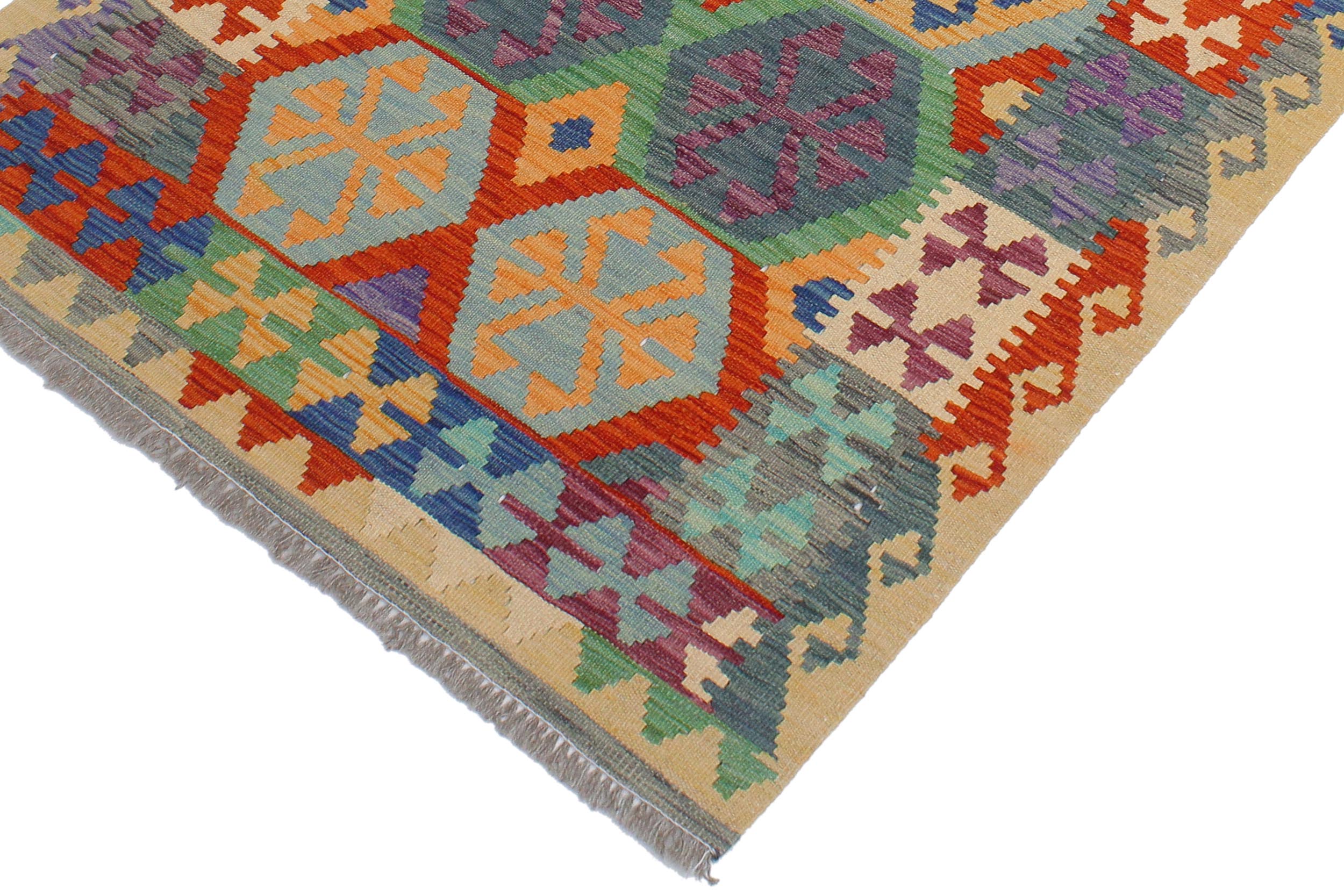 handmade Geometric Kilim Rust Gold Hand-Woven RECTANGLE 100% WOOL area rug 3 x 5