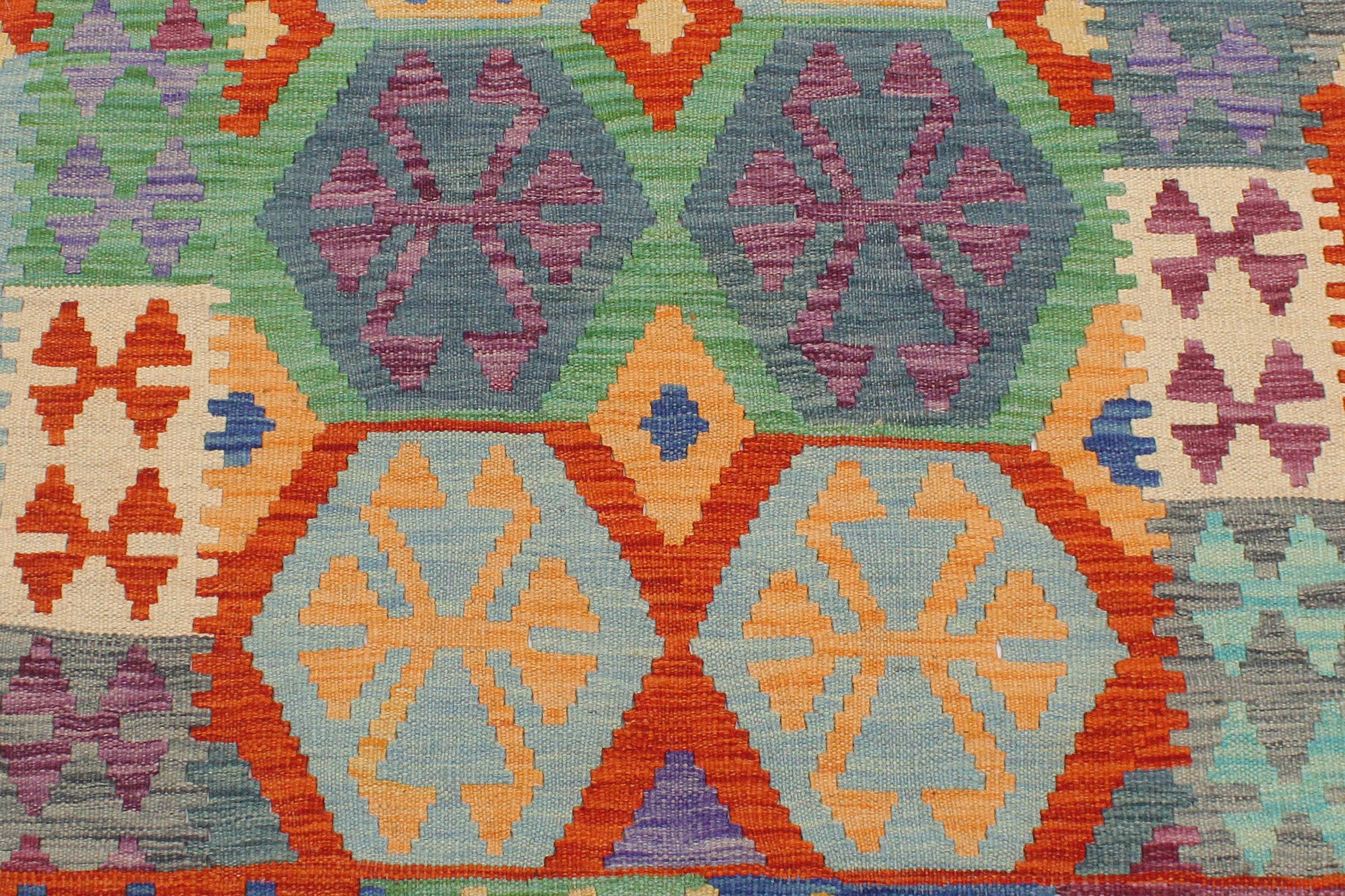 handmade Geometric Kilim Rust Gold Hand-Woven RECTANGLE 100% WOOL area rug 3 x 5