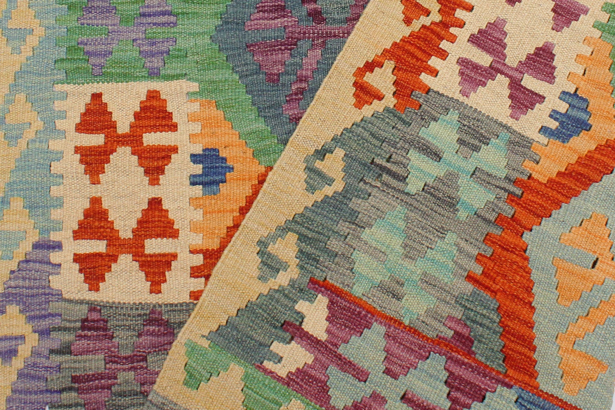 handmade Geometric Kilim Rust Gold Hand-Woven RECTANGLE 100% WOOL area rug 3 x 5