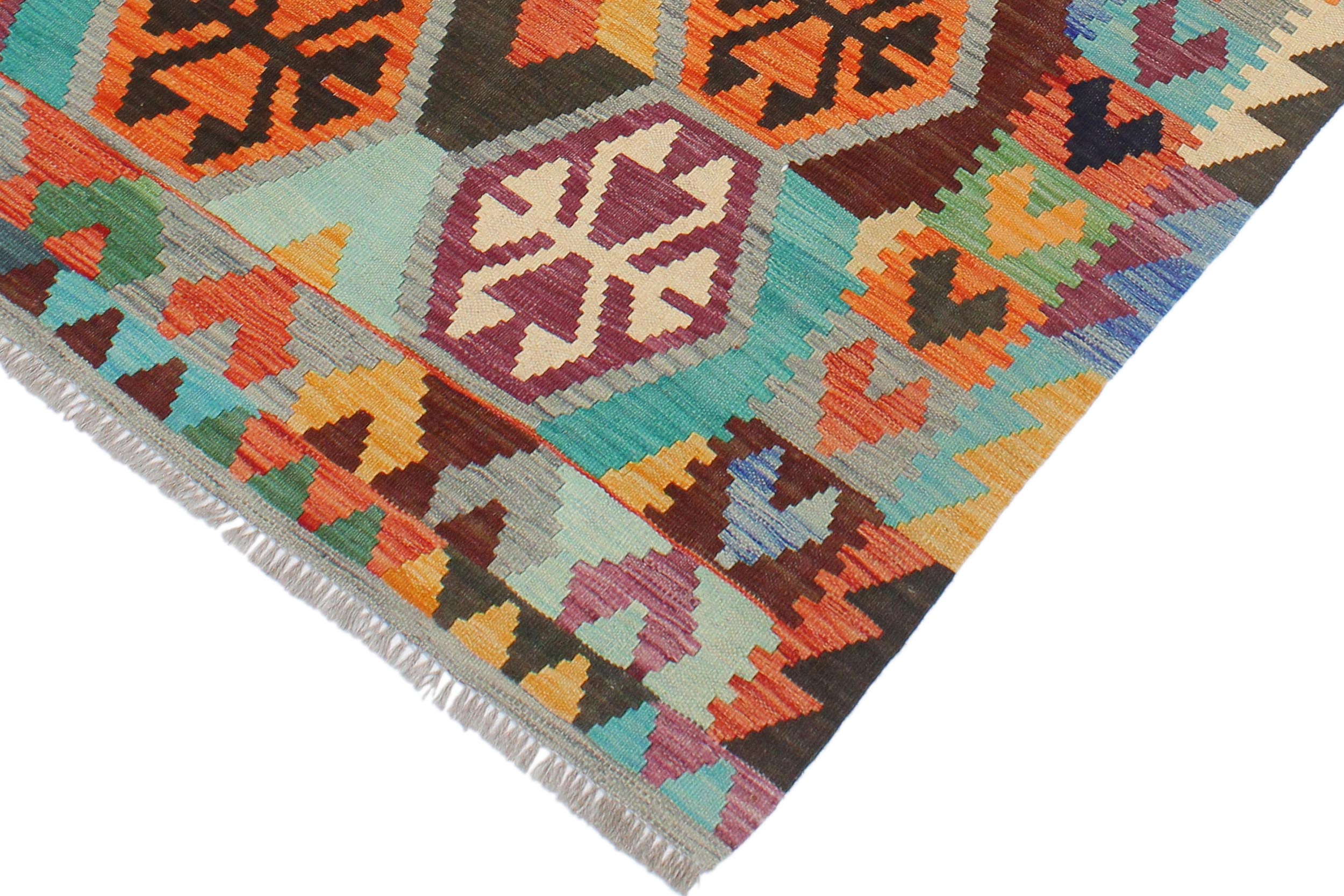 handmade Geometric Kilim Gray Rust Hand-Woven RECTANGLE 100% WOOL area rug 3 x 5