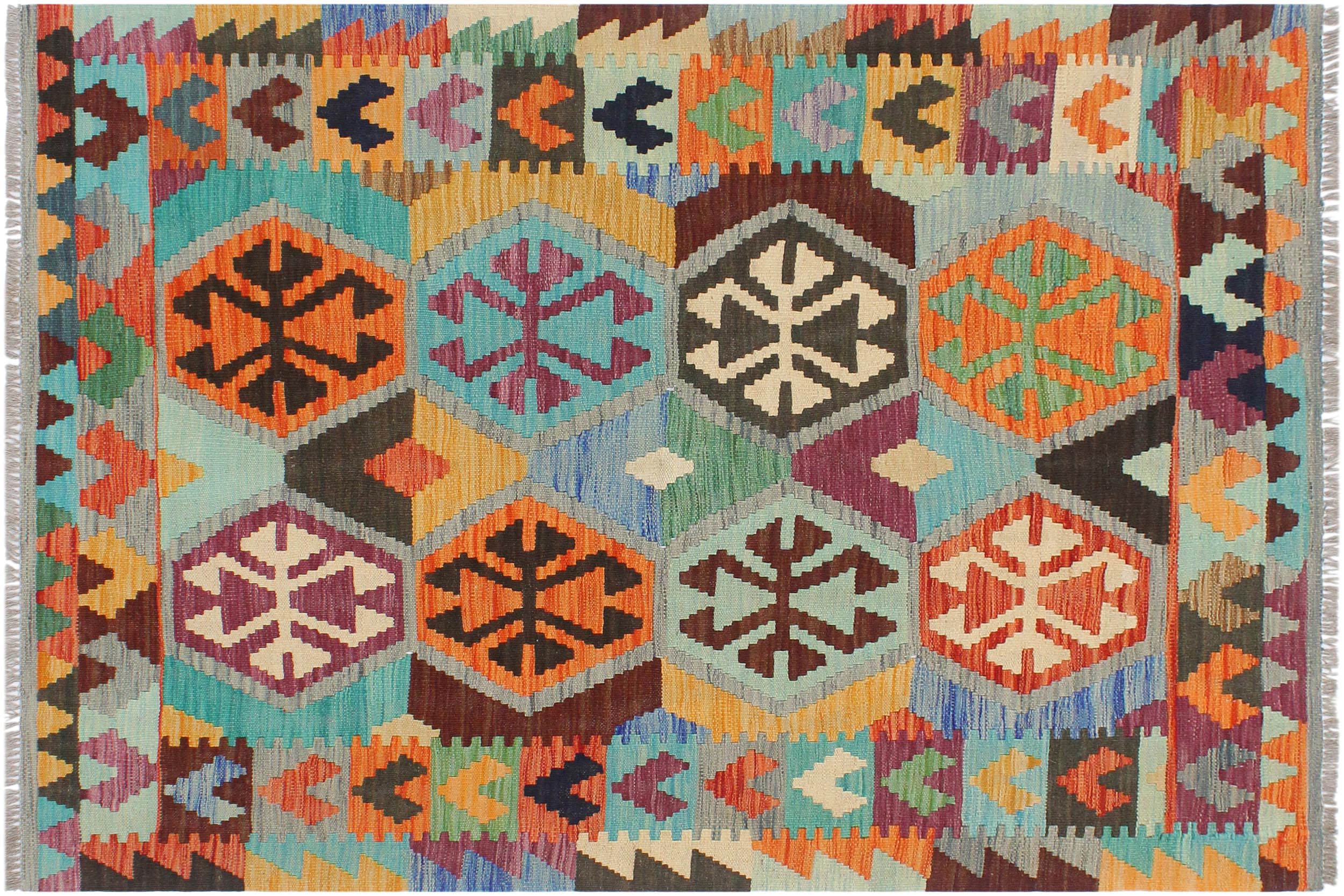 handmade Geometric Kilim Gray Rust Hand-Woven RECTANGLE 100% WOOL area rug 3 x 5
