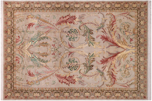 handmade Traditional Bhati Taupe Green Hand Knotted RECTANGLE 100% WOOL area rug 10x14