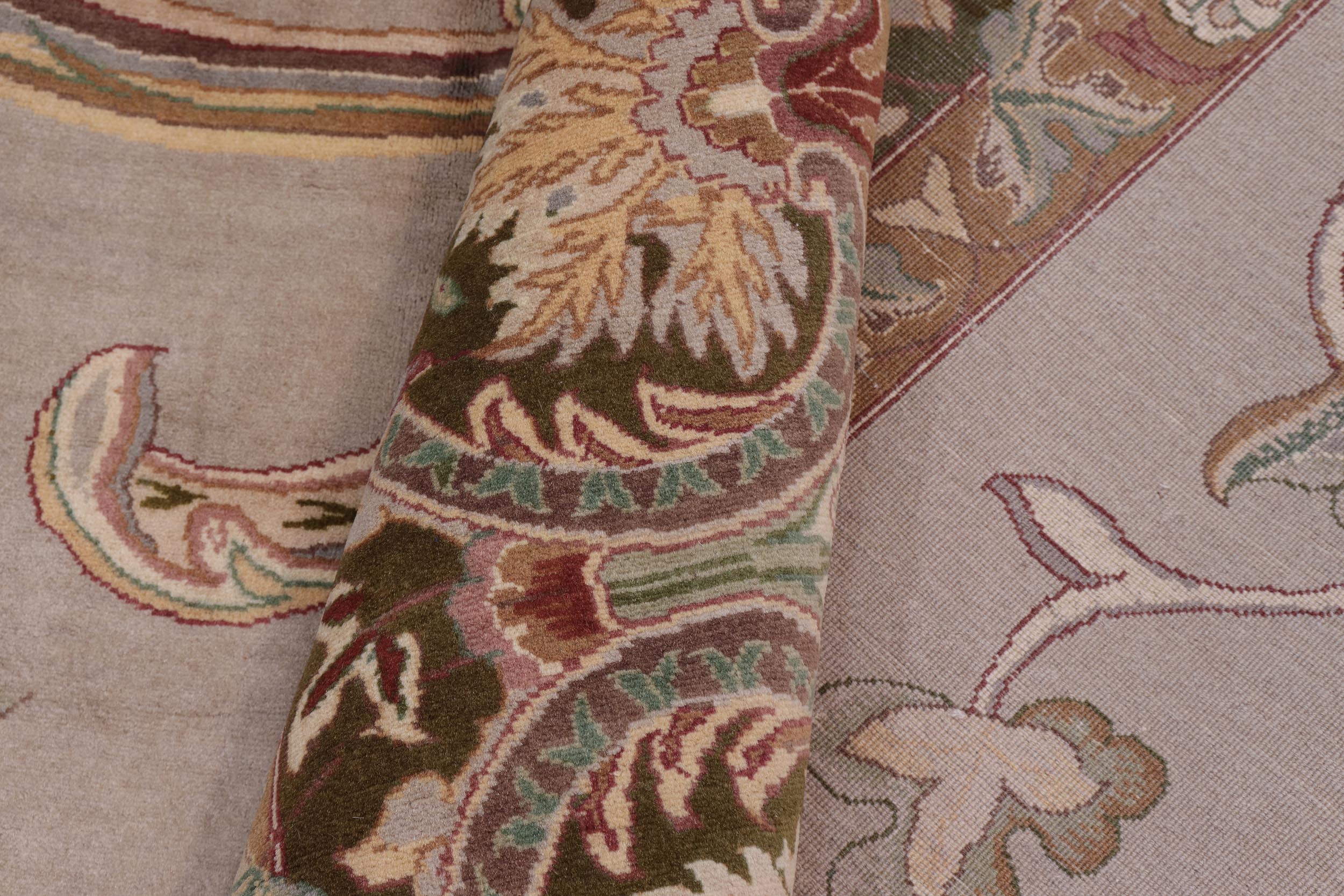 handmade Traditional Bhati Taupe Green Hand Knotted RECTANGLE 100% WOOL area rug 10x14