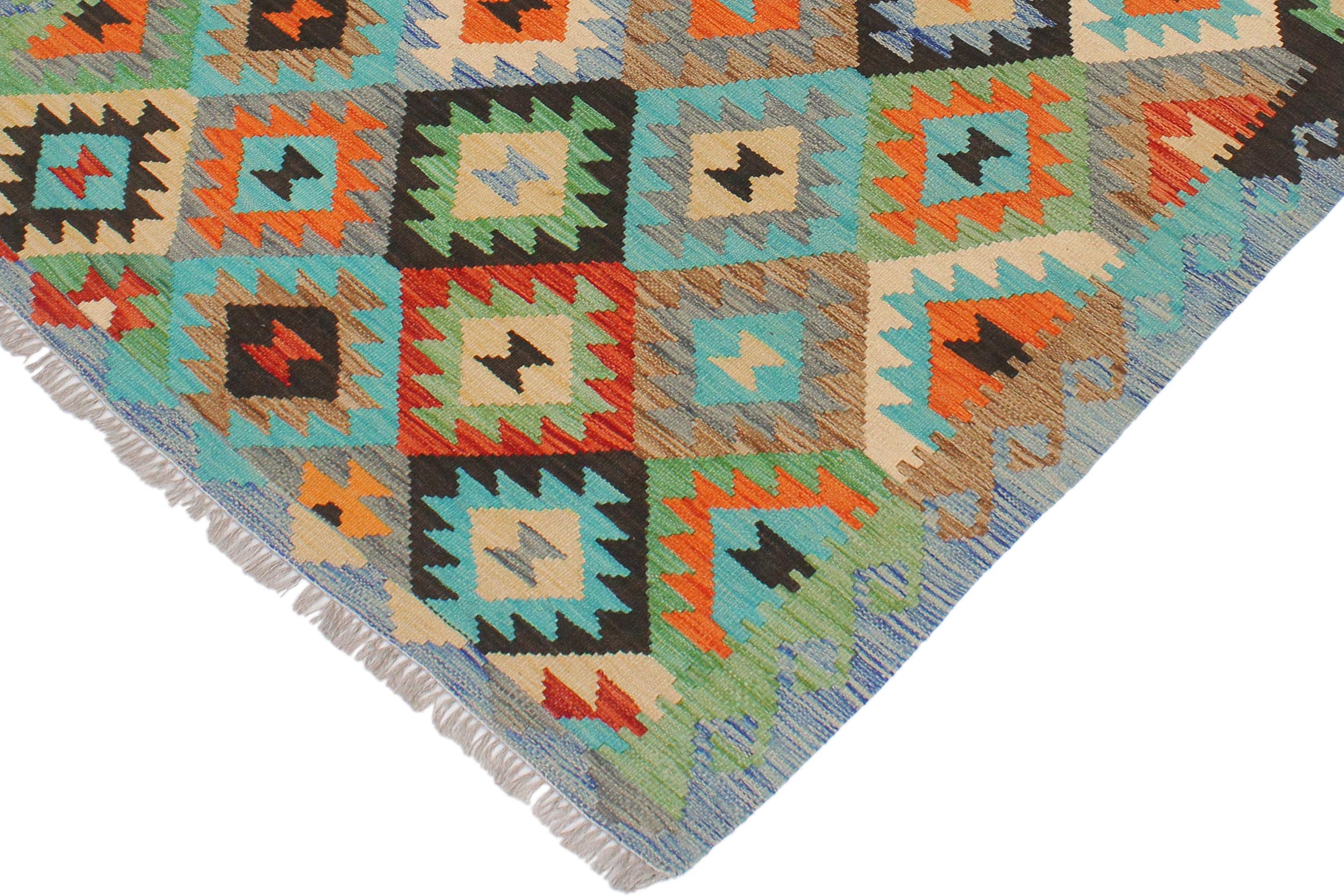 handmade Geometric Kilim Gray Blue Hand-Woven RECTANGLE 100% WOOL area rug 3 x 5