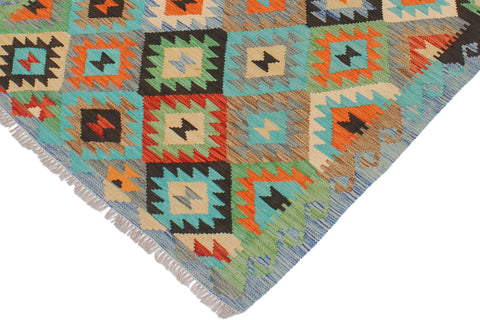 handmade Geometric Kilim Gray Blue Hand-Woven RECTANGLE 100% WOOL area rug 3 x 5