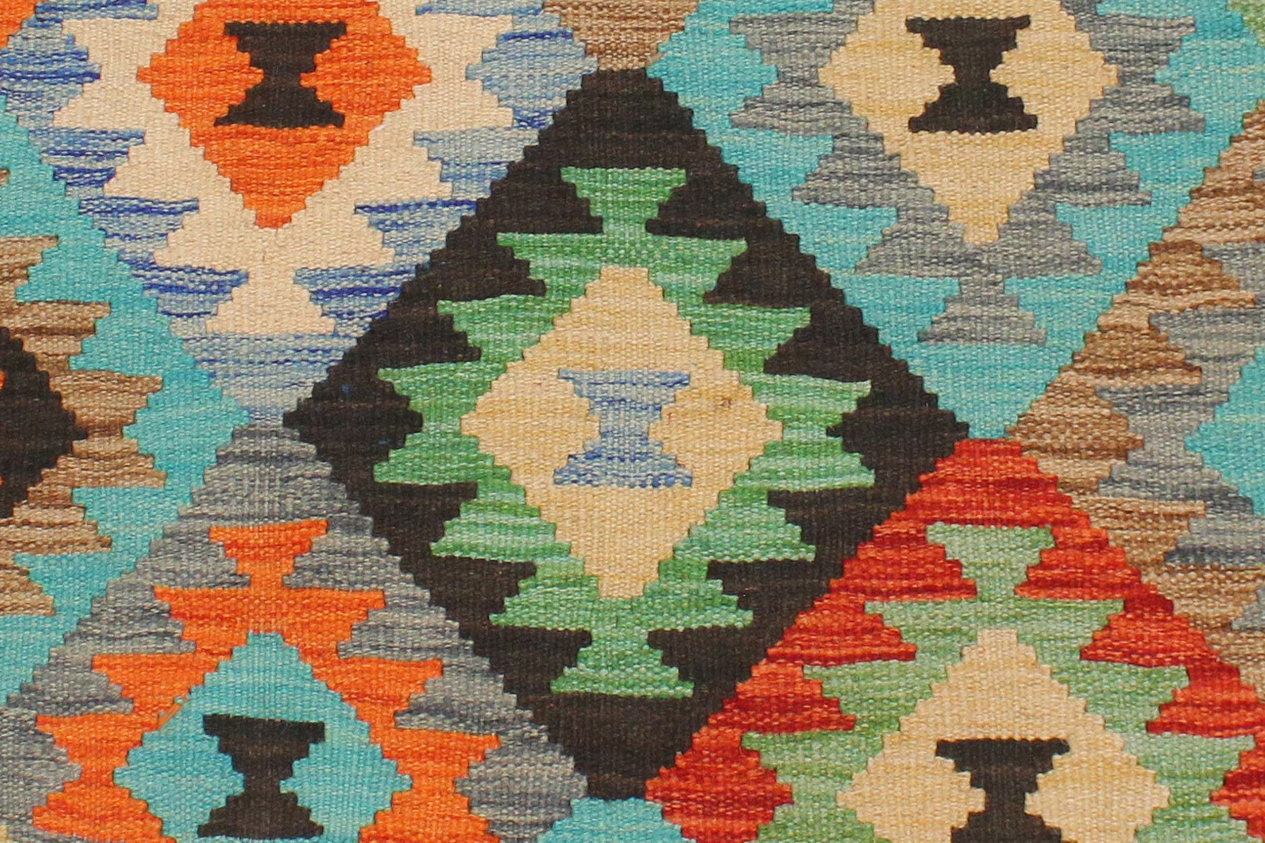 handmade Geometric Kilim Gray Blue Hand-Woven RECTANGLE 100% WOOL area rug 3 x 5