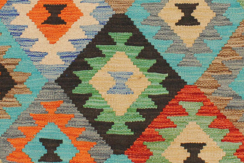 handmade Geometric Kilim Gray Blue Hand-Woven RECTANGLE 100% WOOL area rug 3 x 5