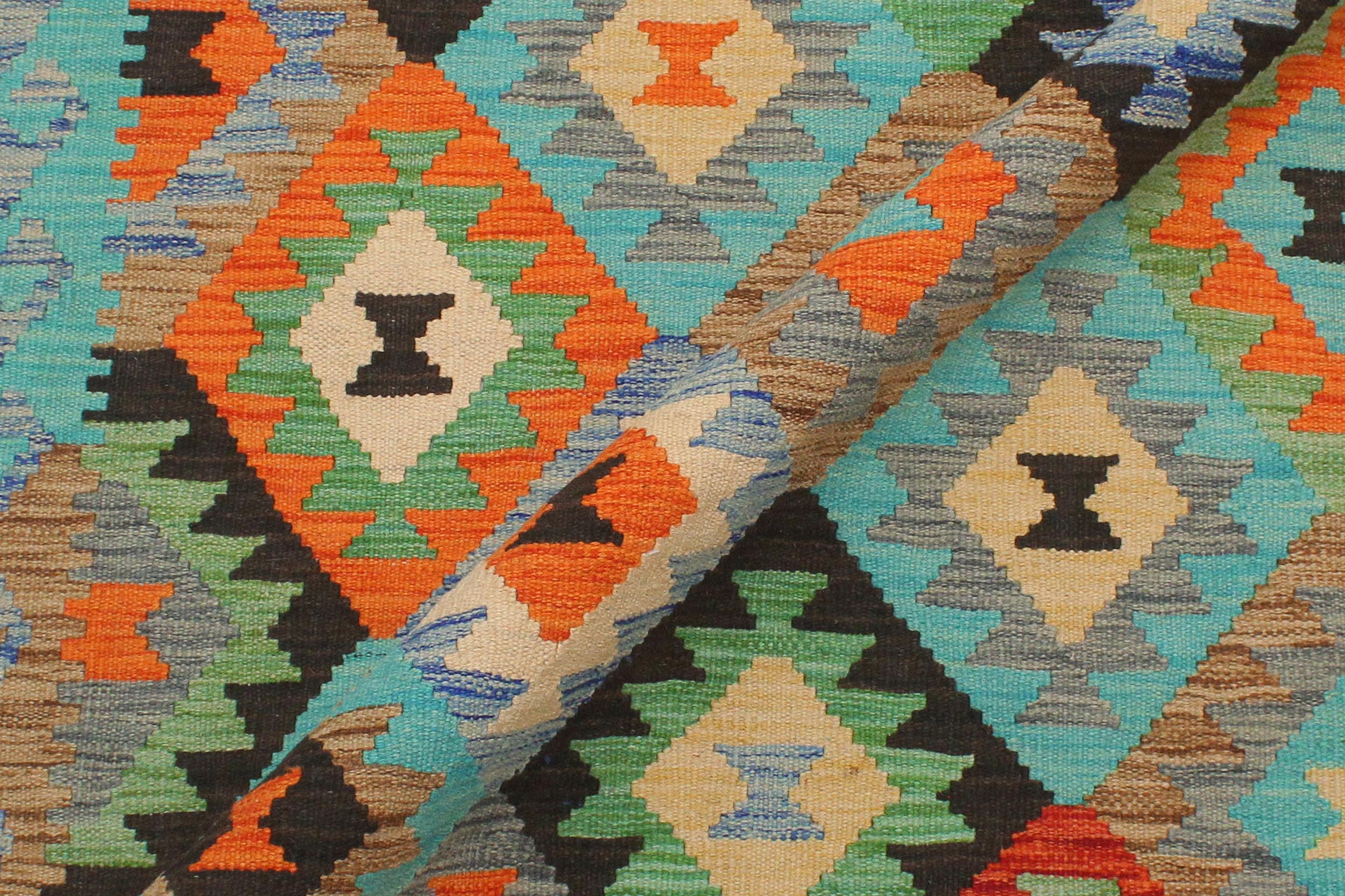 handmade Geometric Kilim Gray Blue Hand-Woven RECTANGLE 100% WOOL area rug 3 x 5