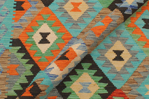 handmade Geometric Kilim Gray Blue Hand-Woven RECTANGLE 100% WOOL area rug 3 x 5