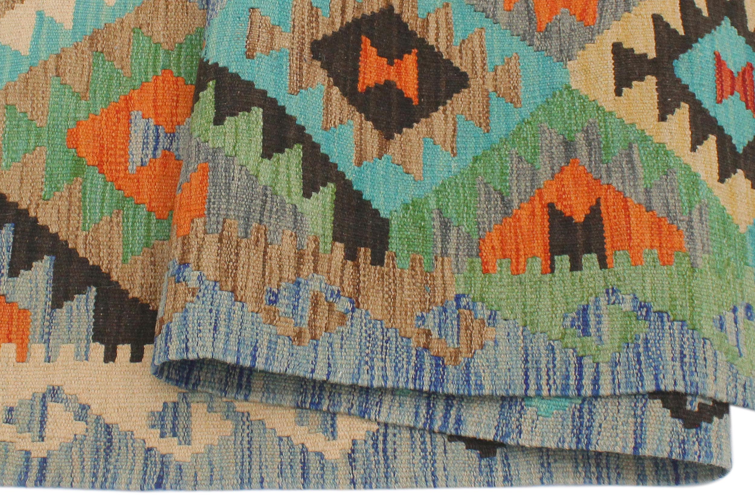 handmade Geometric Kilim Gray Blue Hand-Woven RECTANGLE 100% WOOL area rug 3 x 5