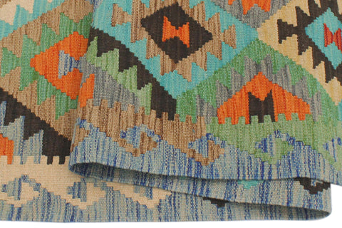 handmade Geometric Kilim Gray Blue Hand-Woven RECTANGLE 100% WOOL area rug 3 x 5