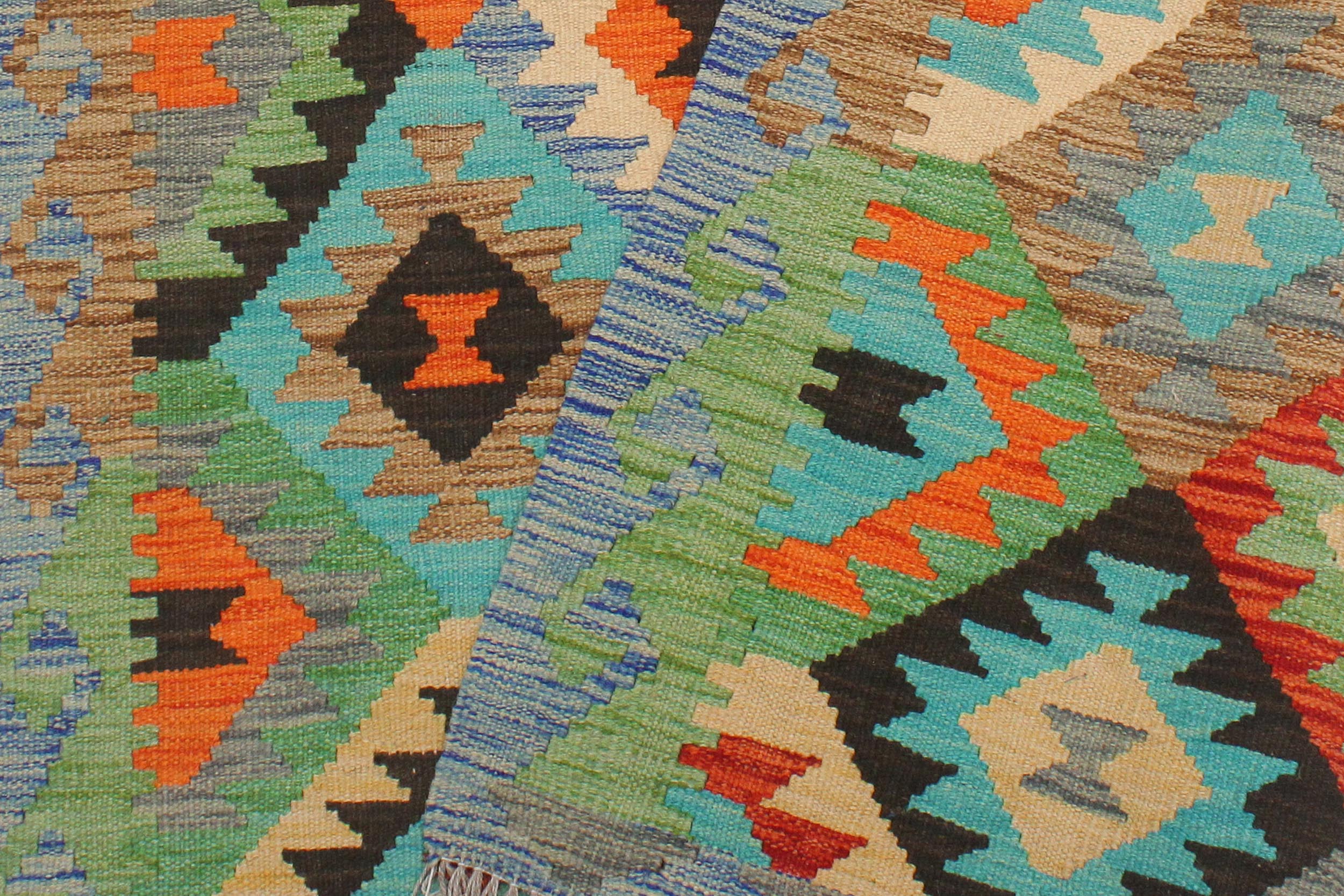 handmade Geometric Kilim Gray Blue Hand-Woven RECTANGLE 100% WOOL area rug 3 x 5
