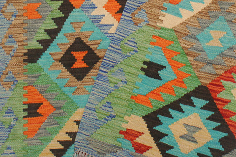 handmade Geometric Kilim Gray Blue Hand-Woven RECTANGLE 100% WOOL area rug 3 x 5