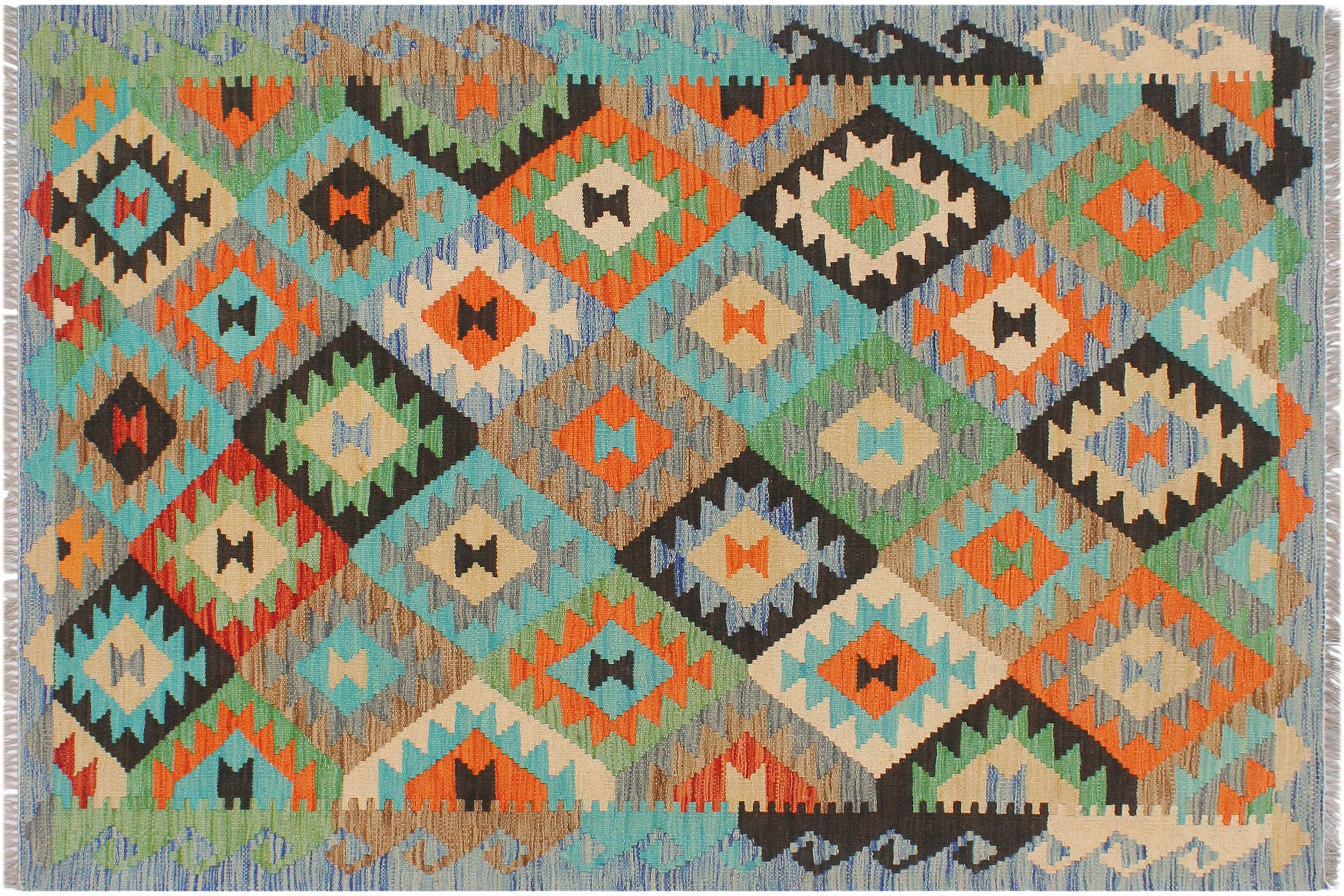 handmade Geometric Kilim Gray Blue Hand-Woven RECTANGLE 100% WOOL area rug 3 x 5