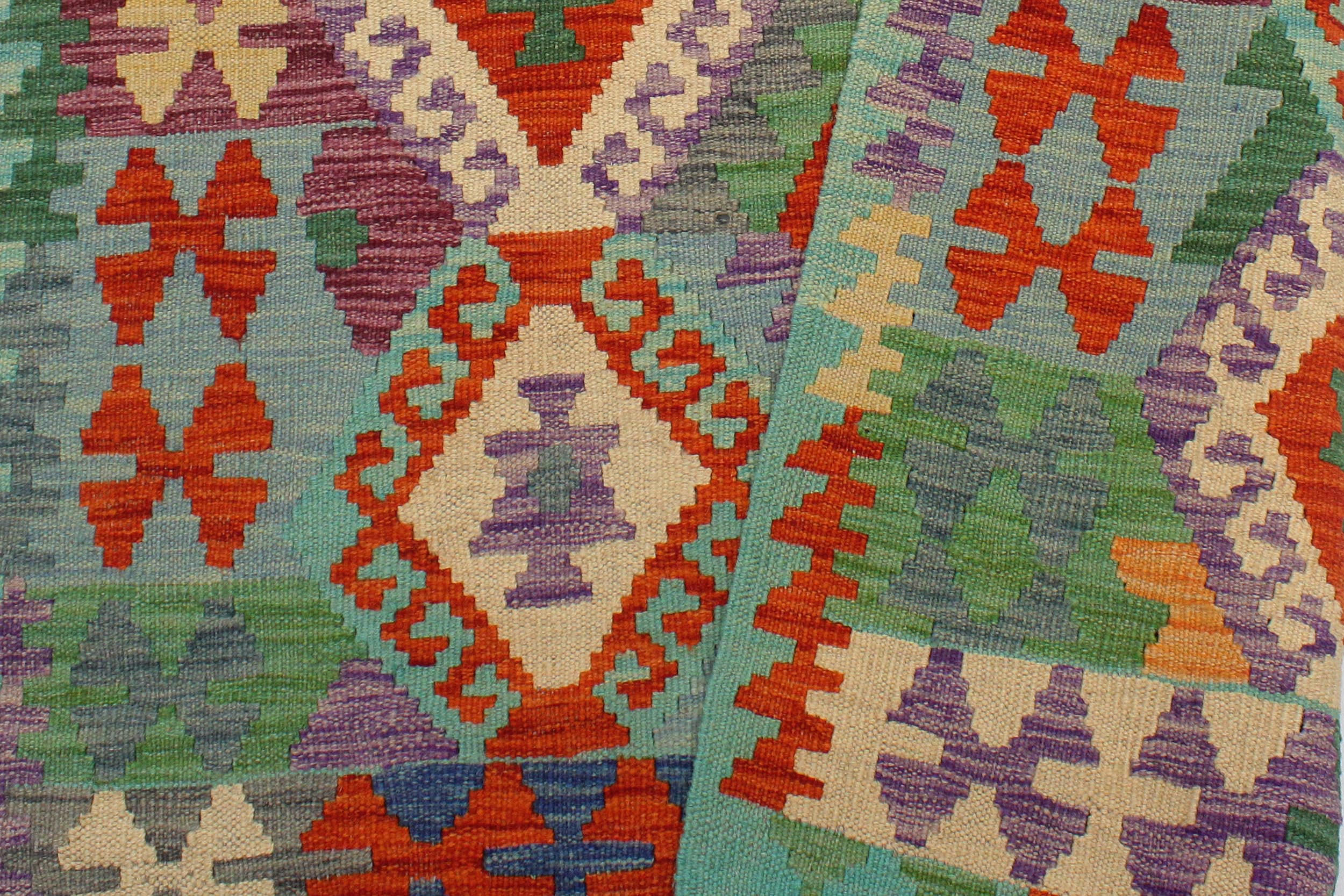handmade Geometric Kilim Rust Blue Hand-Woven RECTANGLE 100% WOOL area rug 3 x 5